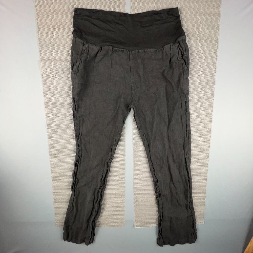 Grey Violet Pants Small Gray Linen Stretch Waist Italy Made Minimalist